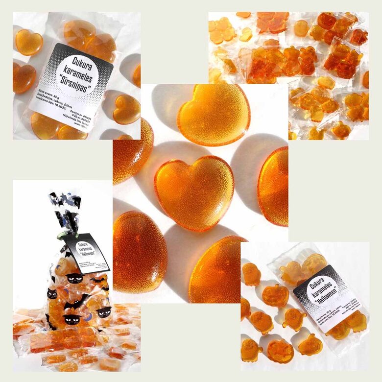 Halloween candy – hard sugar candies in ghost and pumpkin shapes.